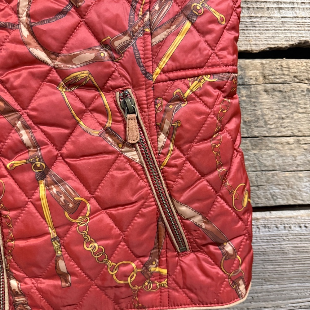 Talbots Equestrian print Quilted Vest, XS, Rust - Picture 2 of 6